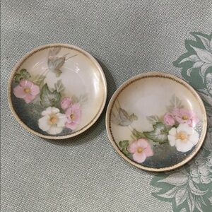 Set Of 2 Floral Ceramic Plates / Cream and Pink/ Germany/ 6 1/2”
